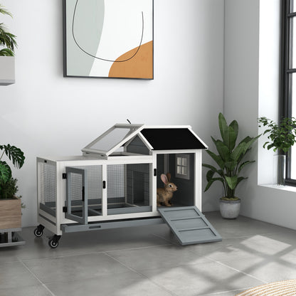 Rabbit Cage with Wheels, Ramp, Run, Tray for Indoor Outdoor, Suitable for Rabbit, Guinea Pig, Grey