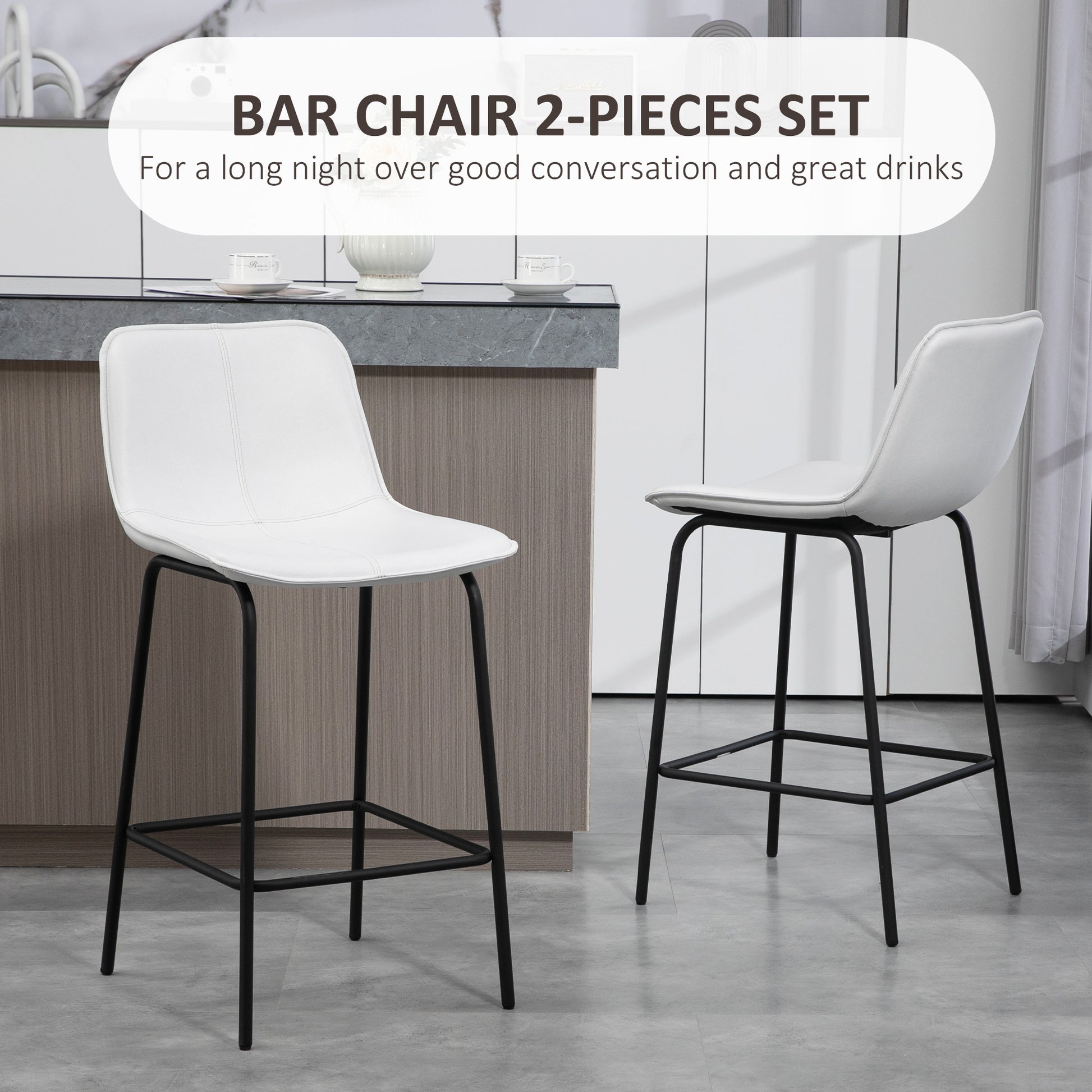 Bar Stools Set of 2, Upholstered Counter Height Bar Chairs, Kitchen Stools with Steel Legs