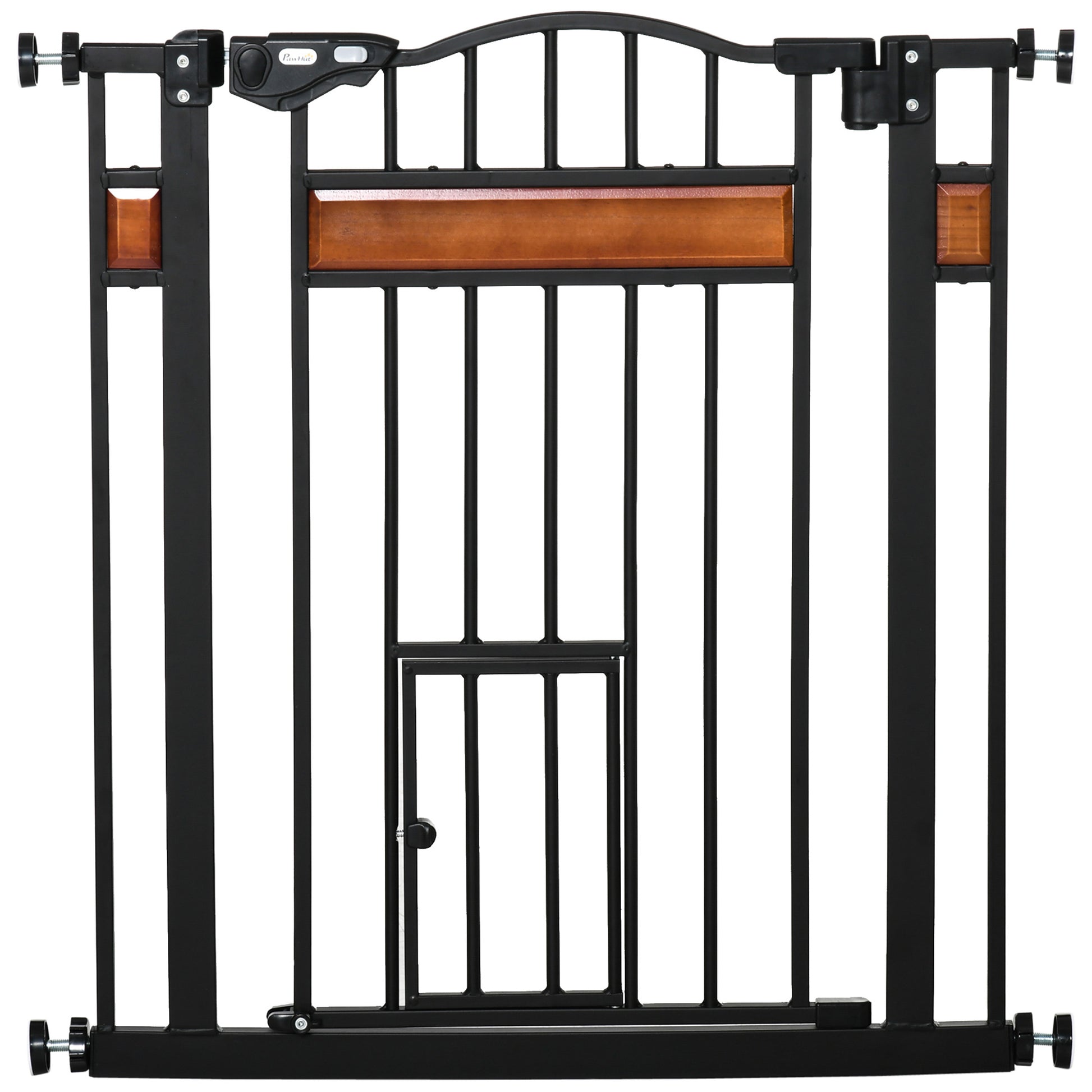 29.1''-31.5'' Extra Wide Dog Gate with Cat Door with Stair Pressure Fit, Auto Close, Double Locking, for Doorways, Hallways, Stairs, Black