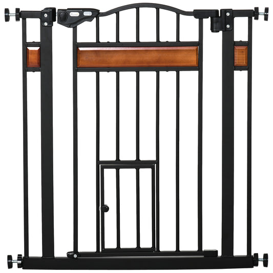 29.1''-31.5'' Extra Wide Dog Gate with Cat Door with Stair Pressure Fit, Auto Close, Double Locking, for Doorways, Hallways, Stairs, Black