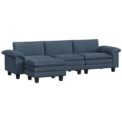 Sectional Sofa, L Shaped Couch with Deep Seat, Movable Ottoman and Pillow-top Armrests, Blue