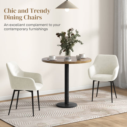 Dining Chairs Set of 2, Velvet-look Fabric Upholstered Kitchen Chairs with Backrest, Armrests and Steel Legs, Cream White