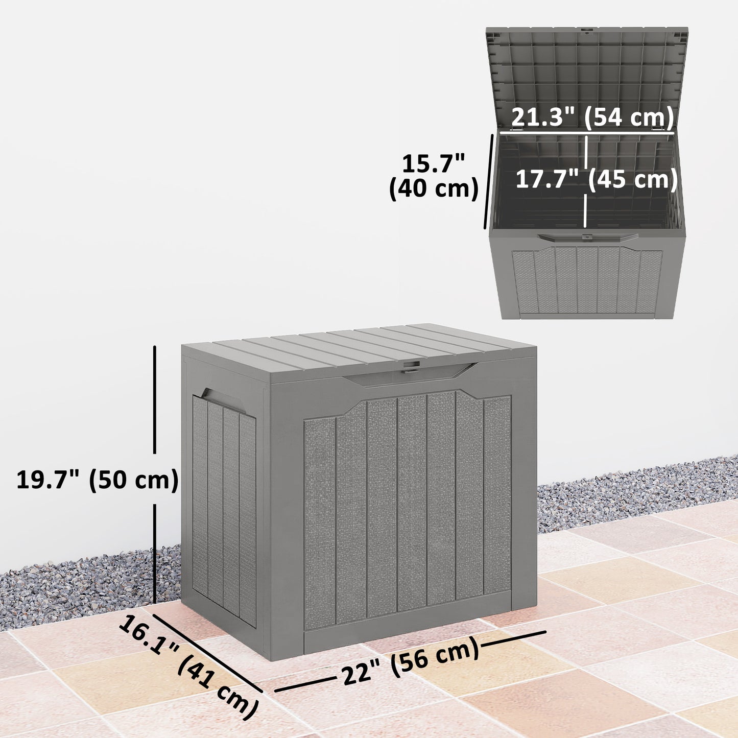 28 Gallon Deck Box, Resin Outdoor Storage Box with Handles, Waterproof and UV Resistant Storage Container