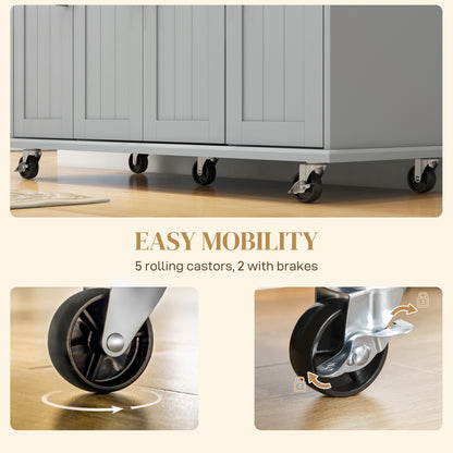 Modern Rolling Kitchen Island Cart with Drawers, Natural Wood Top, Towel Rack, Door Storage Cabinet, Grey
