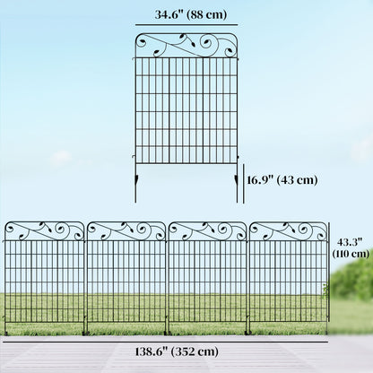 Outdoor Metal Garden Fence Panels, Border Edging for Yard, Patio, 4 Pack, Square Vines