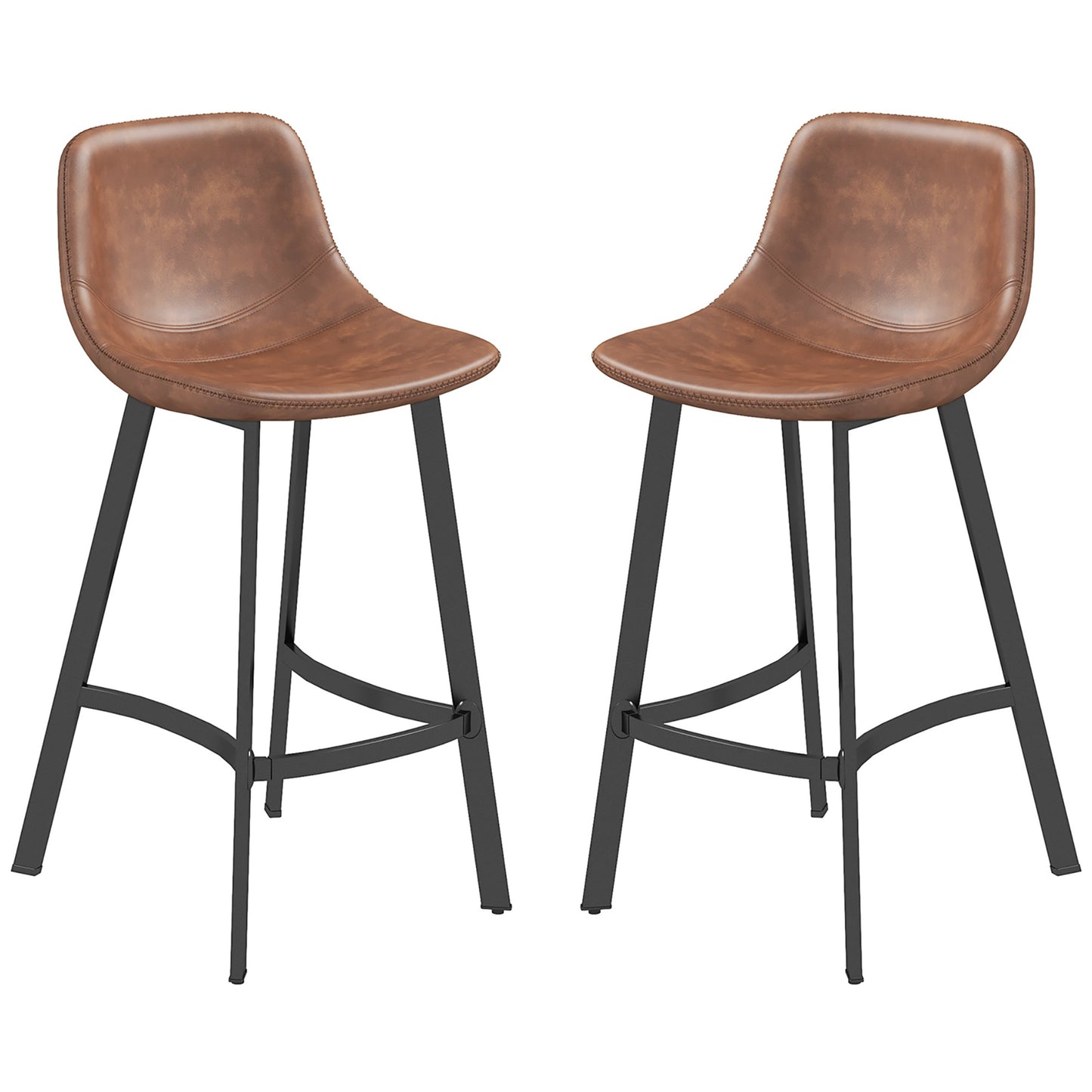 Counter Height Stools Set of 2, Upholstered Kitchen Stool with Back and Steel Legs