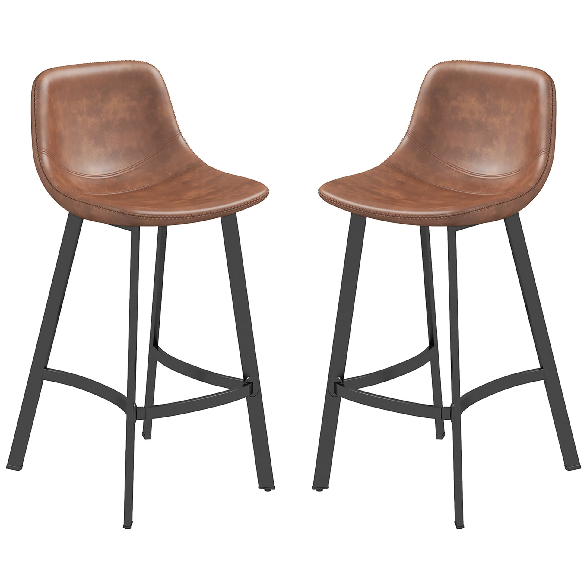 Counter Height Stools Set of 2, Upholstered Kitchen Stool with Back and Steel Legs