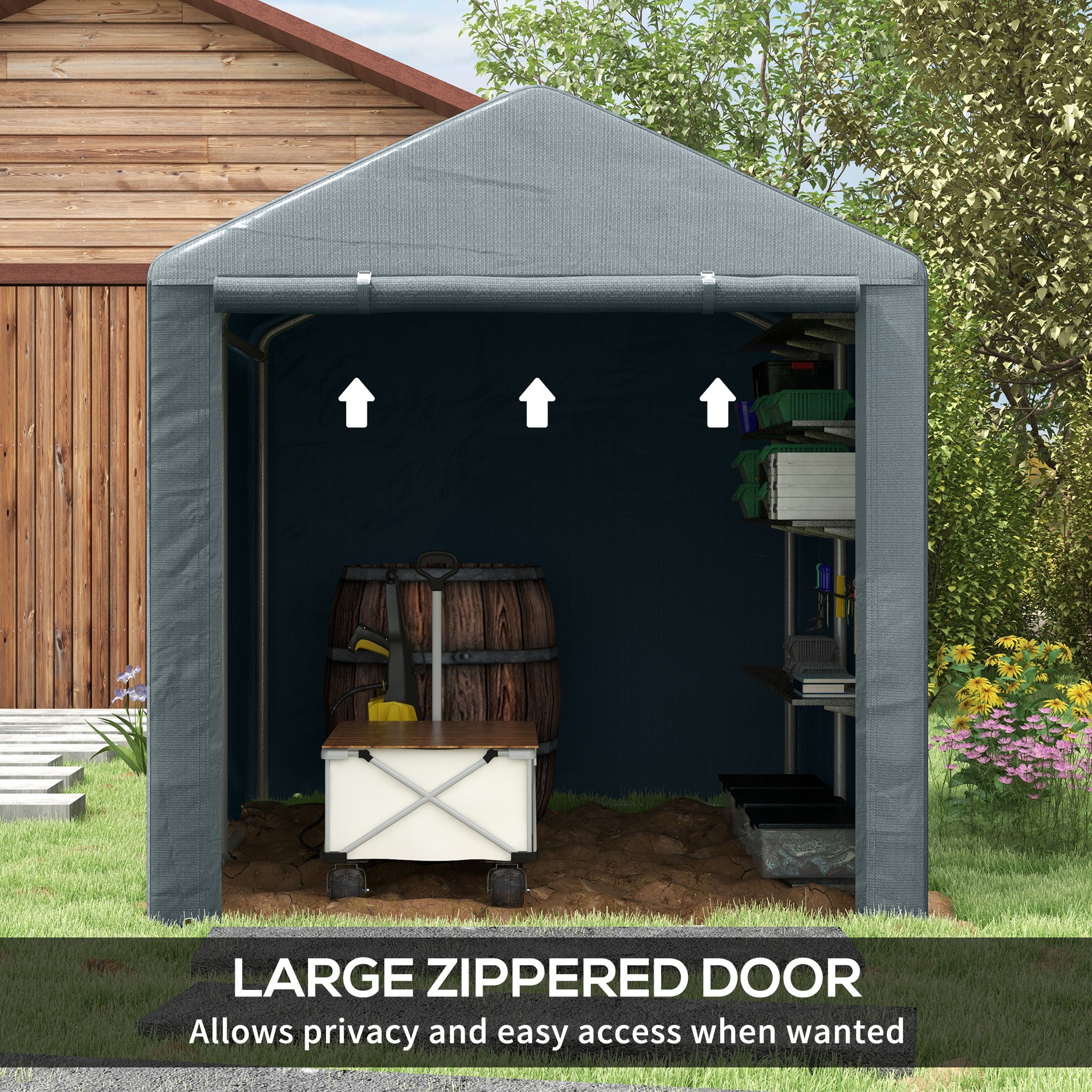 Portable Bicycle Shed with Galvanised Steel Frame and Large Door, Waterproof Outdoor Shed for Garden Tools, Dark Grey