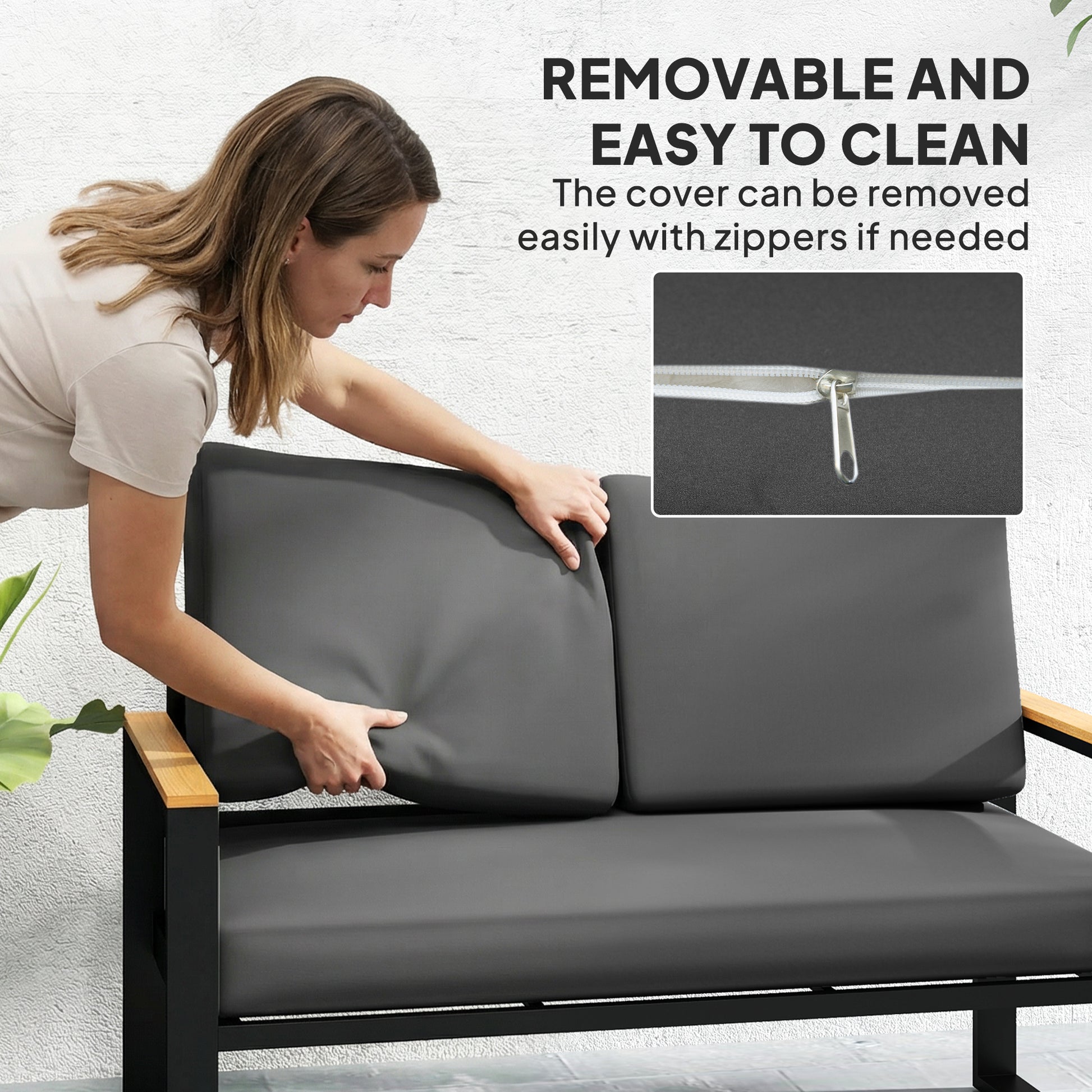2 Seater 5" Thick Outdoor Seat Cushions with 7" Backrest, Loveseat Outdoor Furniture Cushions, Dark Grey