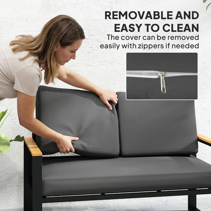 2 Seater 5" Thick Outdoor Seat Cushions with 7" Backrest, Loveseat Outdoor Furniture Cushions, Dark Grey