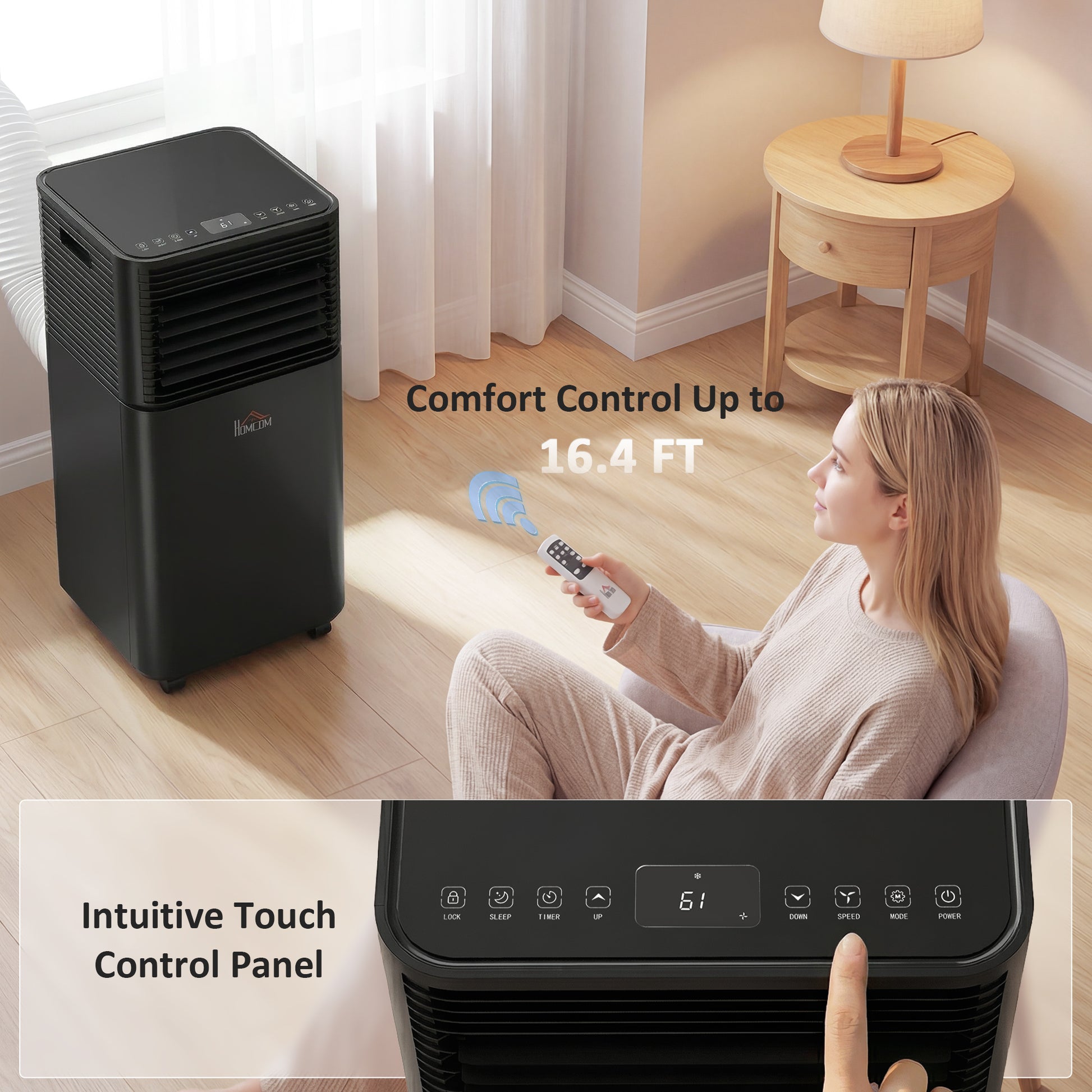 8000 BTU Portable Air Conditioner with Fan & Dehumidifier Mode, Quiet AC Unit with Remote Control, 24-Hour Timer, Black