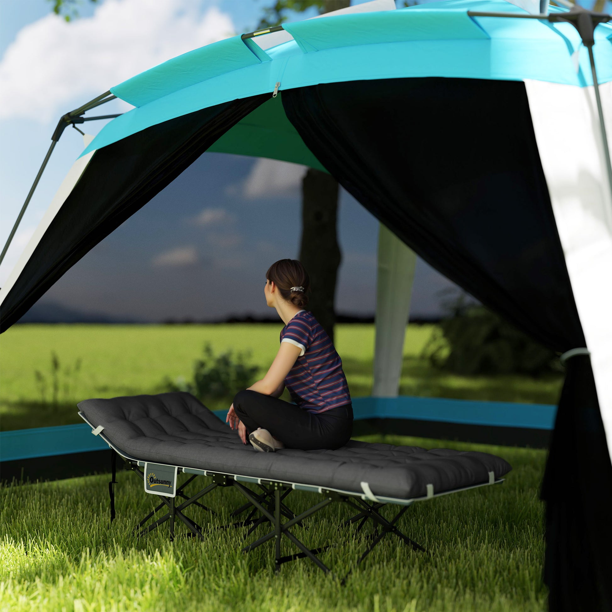 26.8" Wide Folding Bed, Camping Cot for Adults with Cushion, Carry Bag, Max Load 330 LBS, Dark Grey