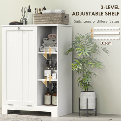 Laundry Cabinet with Removable Basket, Tilt Out Laundry Hamper with Adjustable Shelf and Open Compartments, White