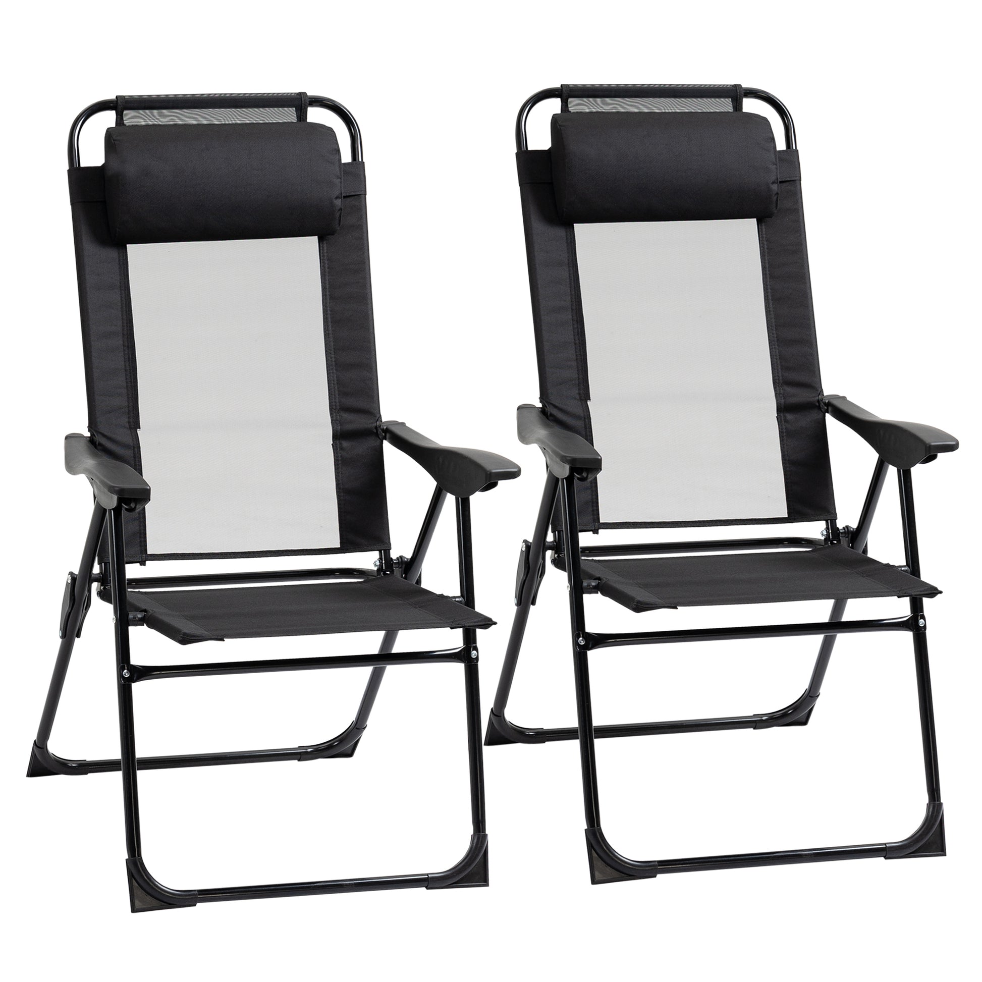 Double Camping Chairs Foldable w/ Reclining & Headrest, Black