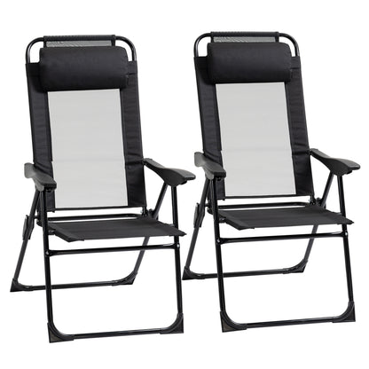 Double Camping Chairs Foldable w/ Reclining & Headrest, Black