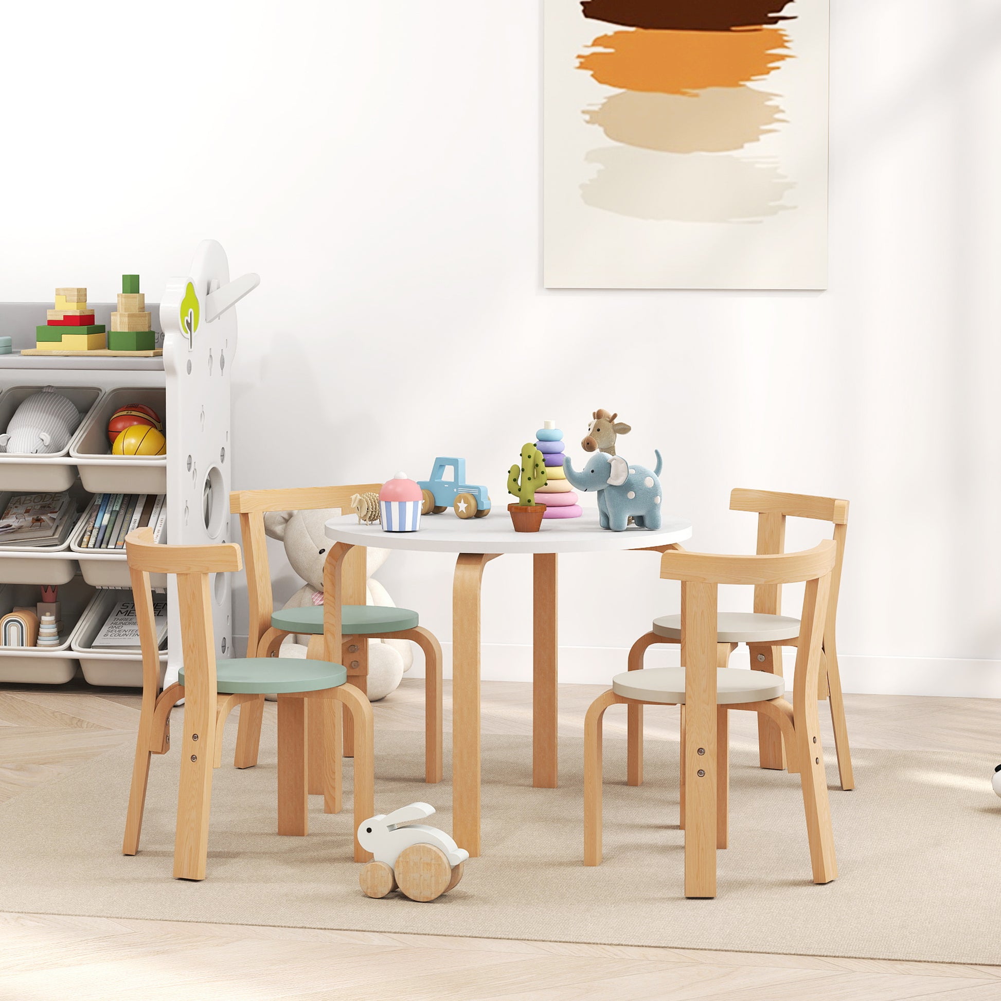Qaba Wooden Kids Table and Chairs Set, Toddler Table and Chairs Set for 3-8 Years, Green