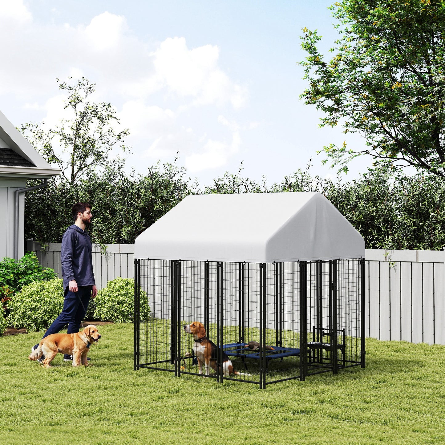 Outdoor Dog Kennel with Waterproof UV-Resistant Cover, 6' x 6' x 6'