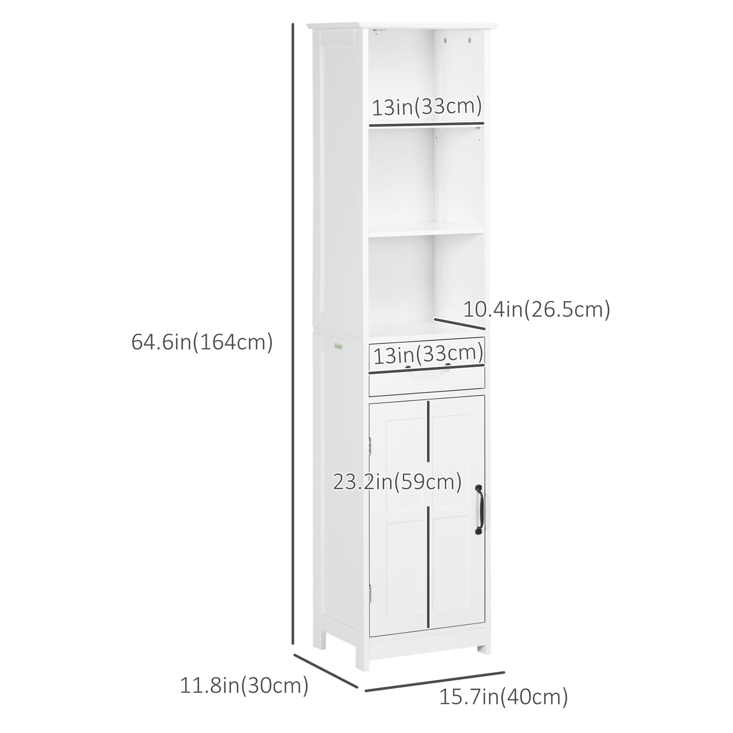 Modern Bathroom Cabinet, Narrow Bathroom Vanities with 3 Open Shelves, Drawer and Adjustable Shelf, White
