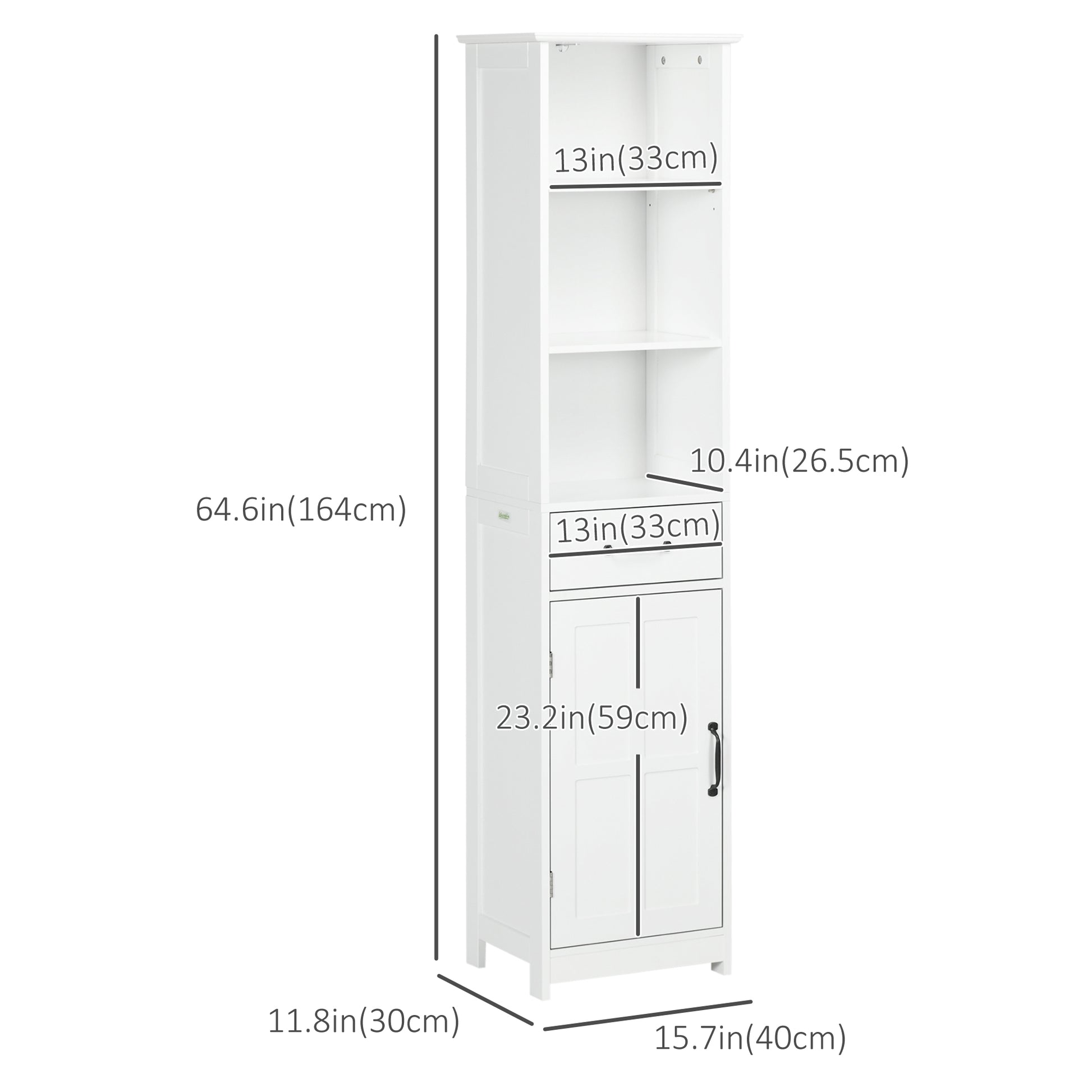 Modern Bathroom Cabinet, Narrow Bathroom Vanities with 3 Open Shelves, Drawer and Adjustable Shelf, White