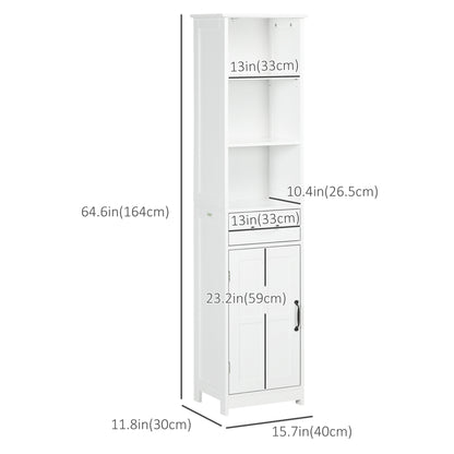 Modern Bathroom Cabinet, Narrow Bathroom Vanities with 3 Open Shelves, Drawer and Adjustable Shelf, White
