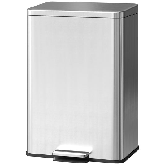 5.3 Gallon/20 L Garbage Bin with Soft Close Lid, Trash Can with Removable Inner Bucket for Kitchen, Office, Silver