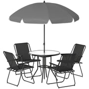6 Pieces Patio Dining Set with Umbrella, Patio Furniture Set with Folding Chairs, Glass Table for Garden Backyard, Black