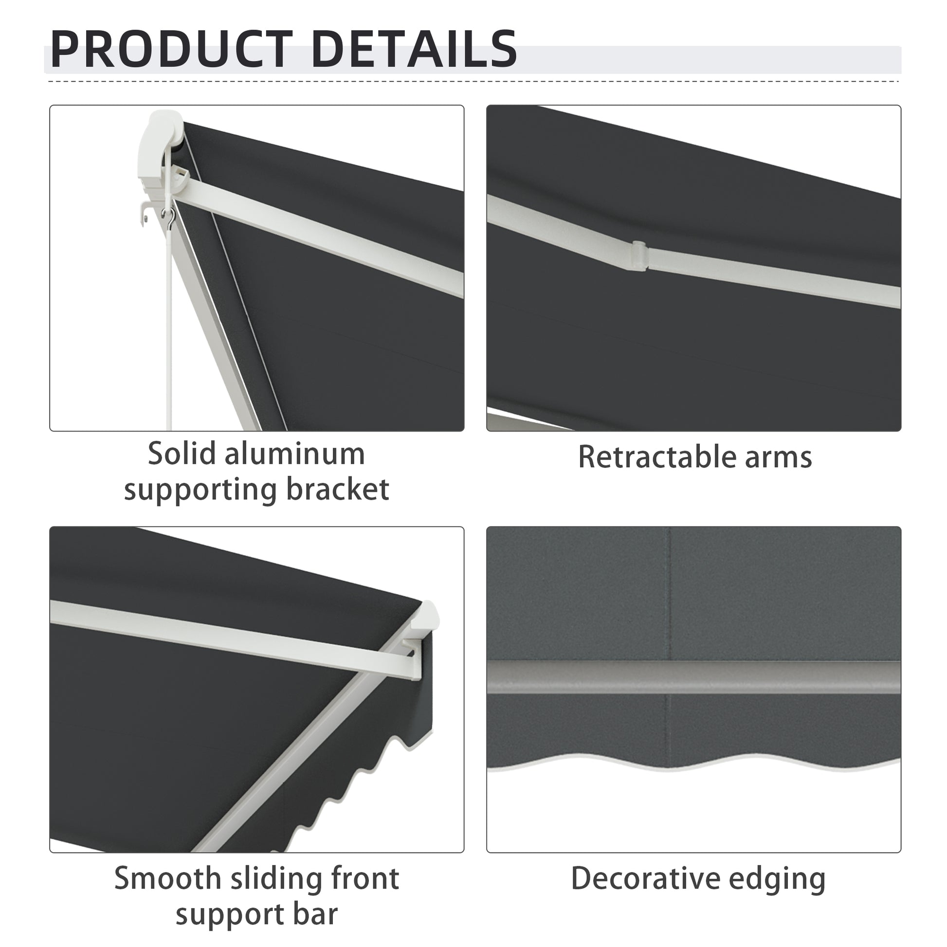 10' x 8' Electric Awning, Retractable Awning Sun Shade Shelter with Remote Controller, Manual Crank Handle and Aluminum Frame, for Deck, Balcony, Yard, Grey