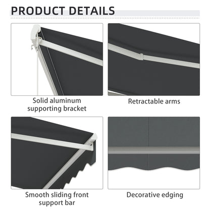 10' x 8' Electric Awning, Retractable Awning Sun Shade Shelter with Remote Controller, Manual Crank Handle and Aluminum Frame, for Deck, Balcony, Yard, Grey