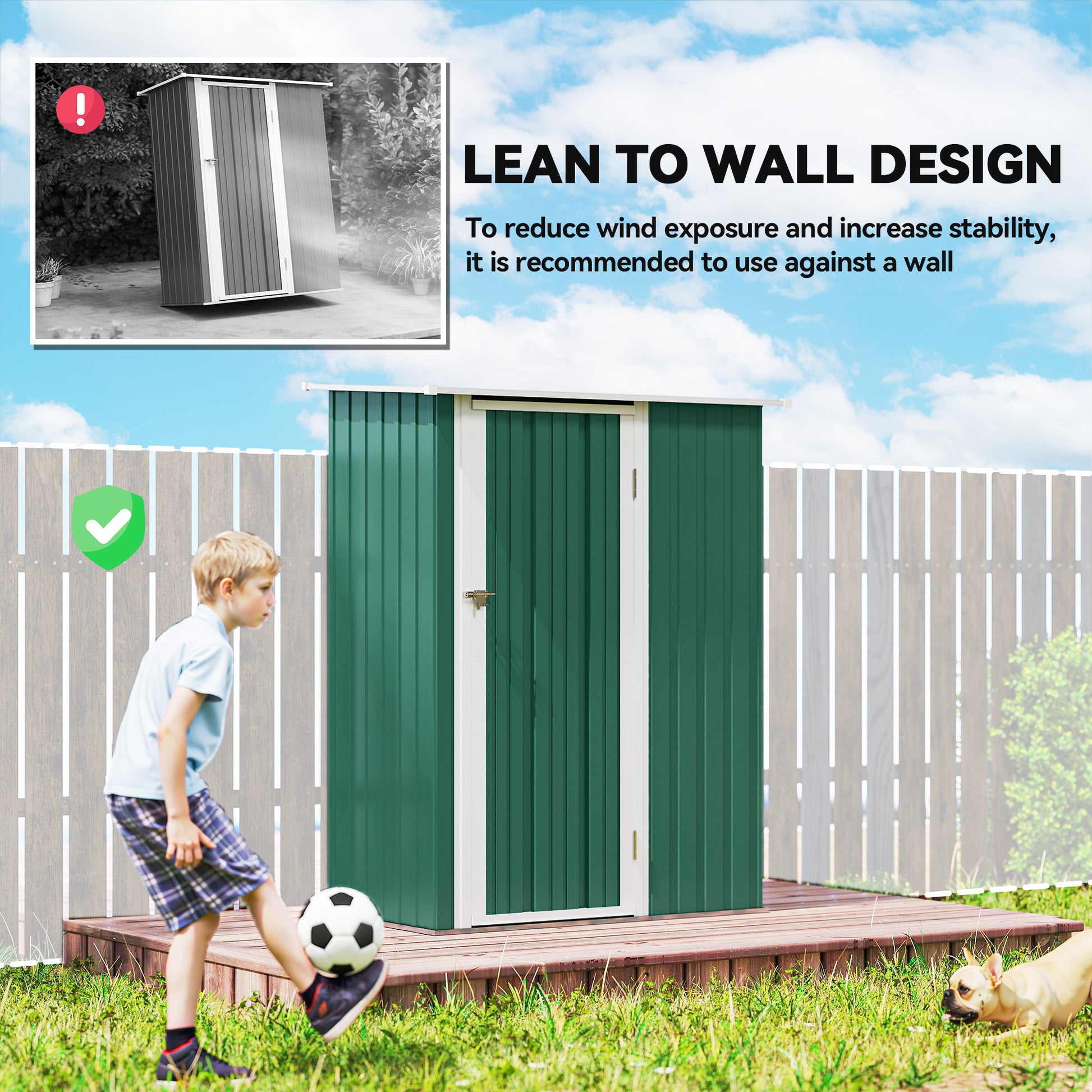 5 x 3ft Outdoor Storage Shed Metal Garden Shed Cabanon with Sloped Roof, Lockable Door for Tool, Green