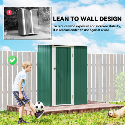 5 x 3ft Outdoor Storage Shed Metal Garden Shed Cabanon with Sloped Roof, Lockable Door for Tool, Green