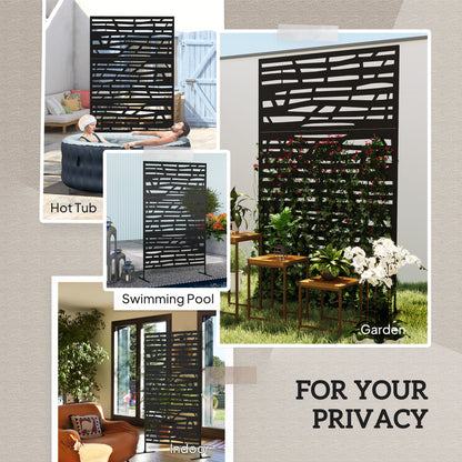 Decorative Outdoor Privacy Panel with Stand, Freestanding Metal Outdoor Divider for Garden, Backyard, Deck, Black