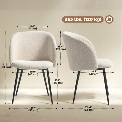 Dining Chairs Set of 2, Sherpa Fleece Upholstered Kitchen Chairs with Backrest and Steel Legs, Cream White