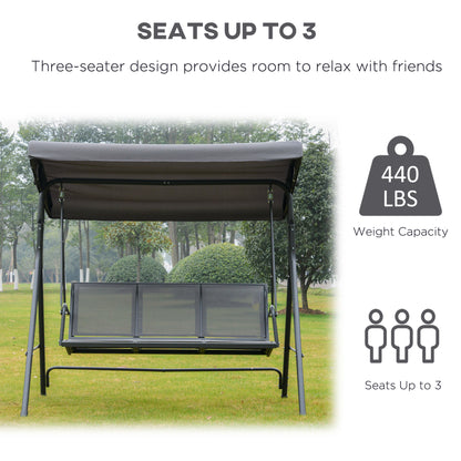 3-Seater Swing Chair Covered Garden Hammock A-Frame Outdoor Porch Glider Sling Seat with Adjustable Canopy Cover, Grey