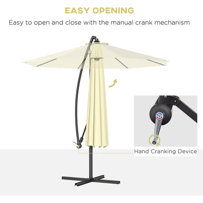 10' Deluxe Patio Umbrella, Outdoor Market Parasol, Banana Hanging Offset Sunshade with Crank, Cross Base, Beige