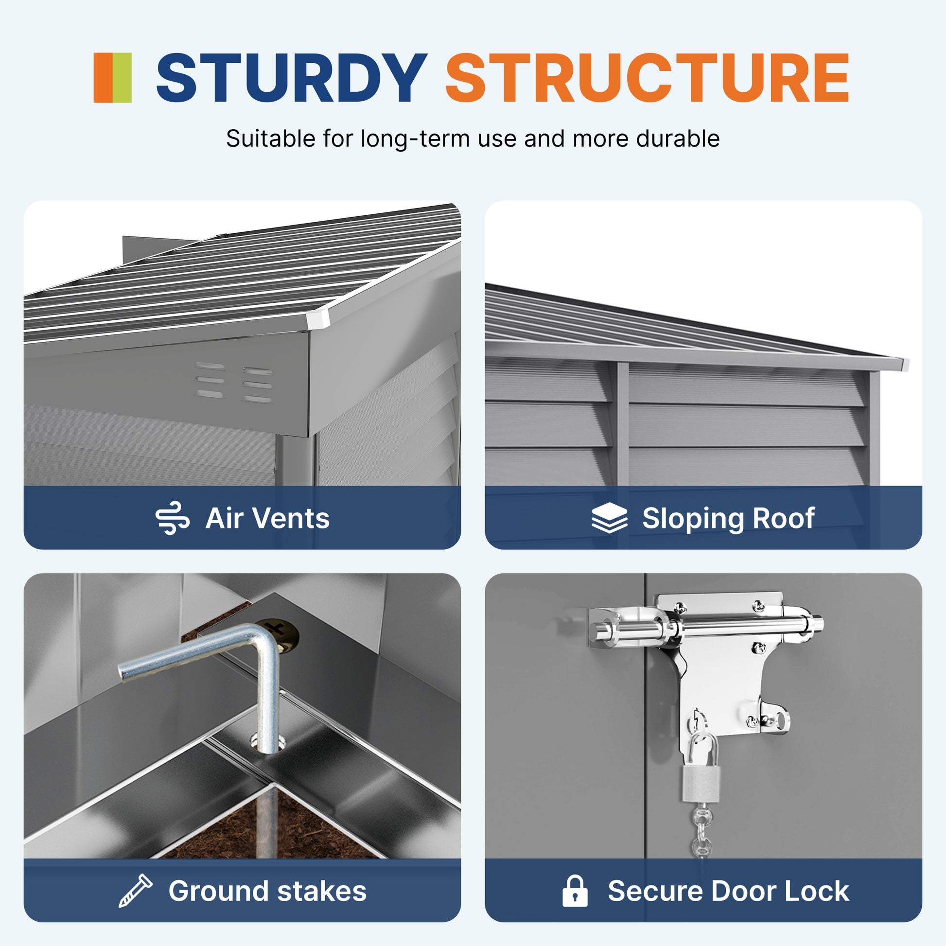 4.6' x 9' Steel Outdoor Storage Shed, Lean to Shed, Metal Tool House with Foundation Kit, Lockable Doors, Gloves and 2 Air Vents for Backyard, Patio, Lawn, Grey