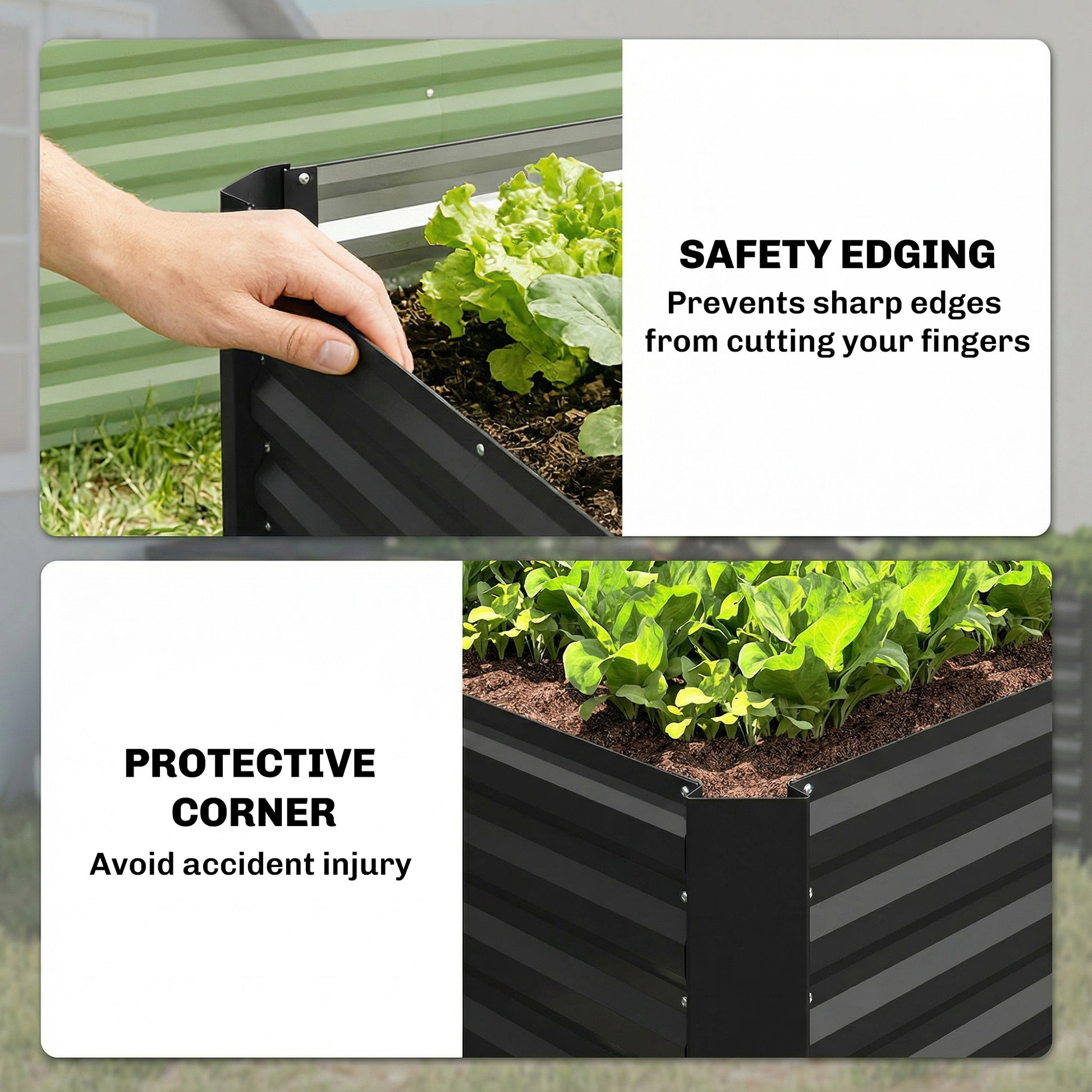 Set of 2 Galvanized Metal Planters for Outdoor Plants, 4' x 2' x 2' Raised Garden Bed, Black