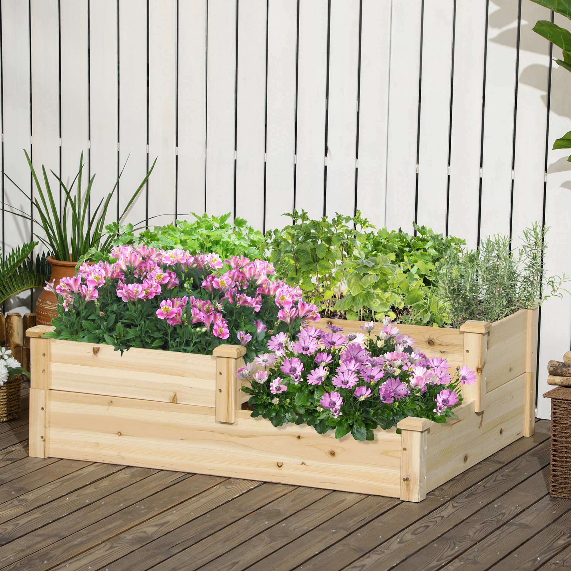 3 Tier Raised Garden Bed, 42.5" x 34.6" x 14.2" Wooden Raised Planter Box Kit for Growing Vegetables, Herbs, Flowers, Natural