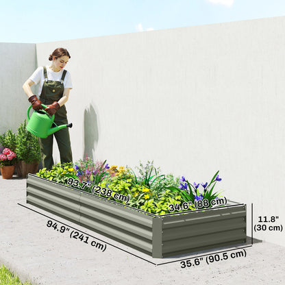 8 x 3 x 1ft Galvanized Raised Garden Bed, Metal Elevated Planter Box for Growing Flowers, Herbs, Succulents, Light Grey