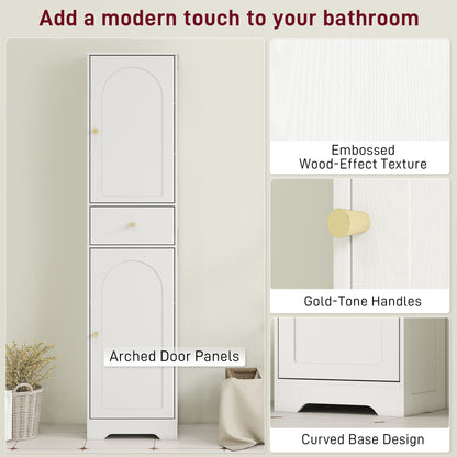 67" Tall Bathroom Cabinet, Slim Bathroom Storage Cabinet with 2 Doors, Drawer and Adjustable Shelf, White Wood Grain
