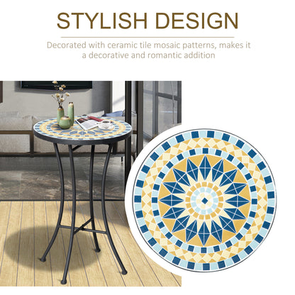 Mosaic Patio Table, Round Coffee Table with Metal Frame, Garden Furniture for Outdoor, Poolside, Yellow