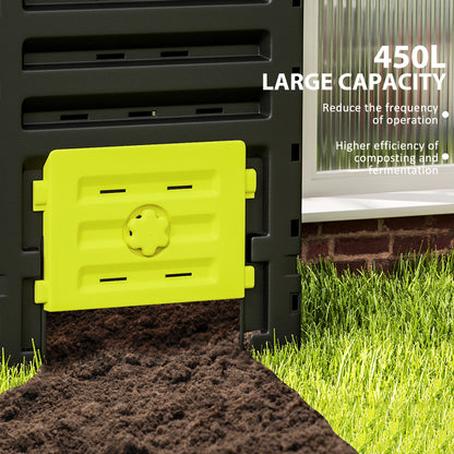 Compost Bin, Garden Composter with 80 Vents and 2 Sliding Doors, 120 Gallon (450L), Yellow