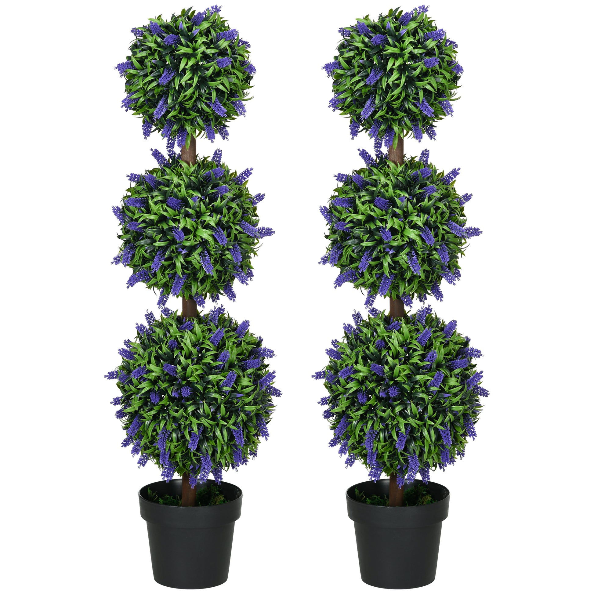 3.5ft Set of 2 Artificial Plants, Lavender Flowers Ball Trees with Pot, for Home Indoor Outdoor Decor