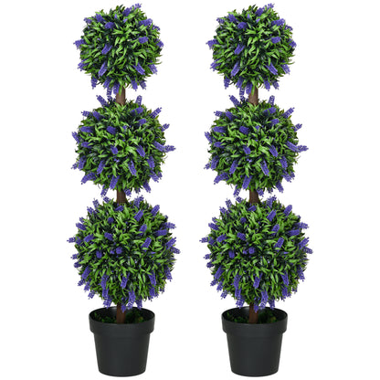 3.5ft Set of 2 Artificial Plants, Lavender Flowers Ball Trees with Pot, for Home Indoor Outdoor Decor