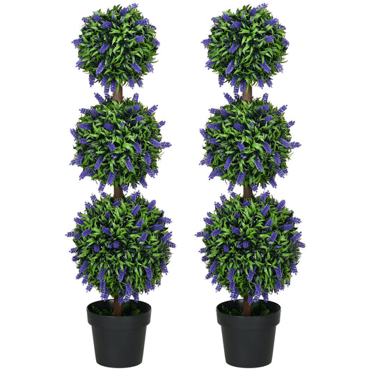 3.5ft Set of 2 Artificial Plants, Lavender Flowers Ball Trees with Pot, for Home Indoor Outdoor Decor