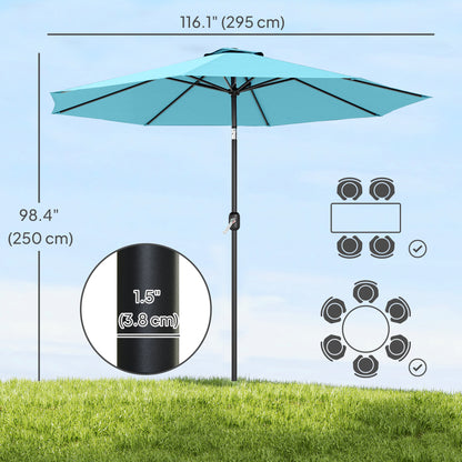 10' x 8' Round Market Umbrella, Patio Umbrella with Crank Handle and Tilt, Outdoor Parasol for Garden, Sky Blue
