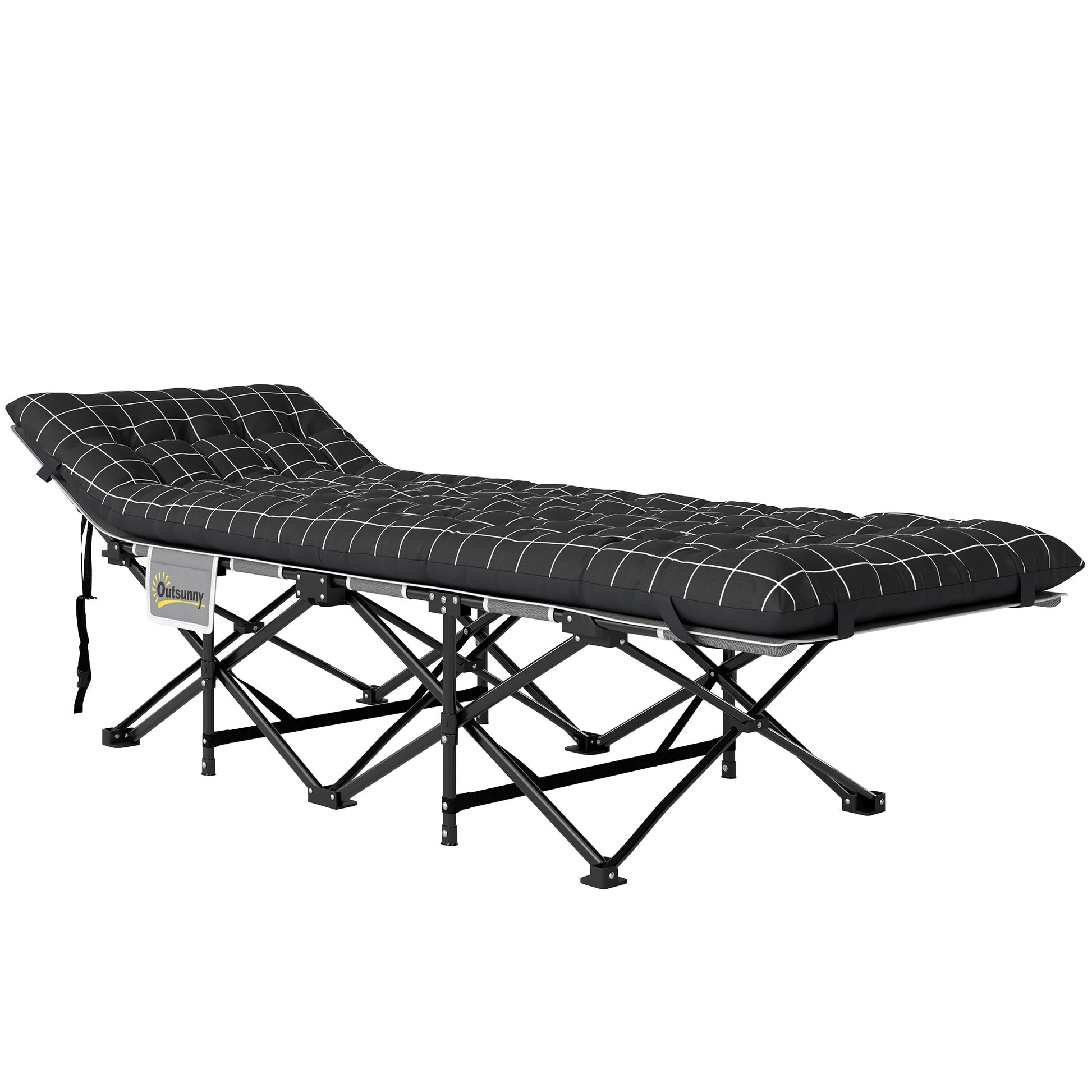 26.4" Wide Folding Bed, Camping Cot for Adults with Mattress, Storage Pocket, Carry Bag, Max Load 330 LBS, Black