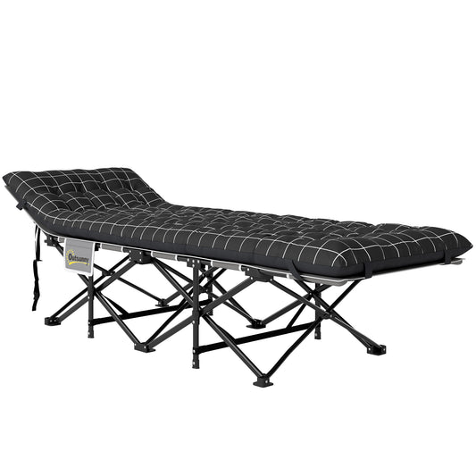 26.4" Wide Folding Bed, Camping Cot for Adults with Mattress, Storage Pocket, Carry Bag, Max Load 330 LBS, Black