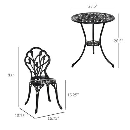 3PCs Patio Bistro Set, Outdoor Cast Aluminum Garden Table and Chairs with Umbrella Hole for Balcony, Black