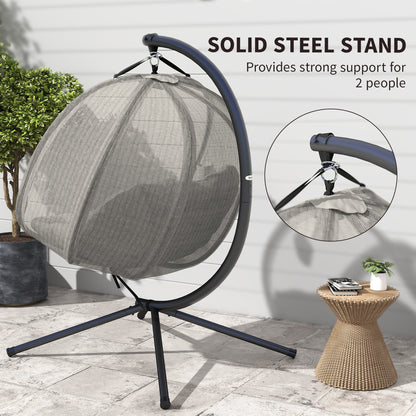 Double Egg Chair with Stand, 2 Person Hanging Swing Egg Chair with Cushion, Pockets, Khaki