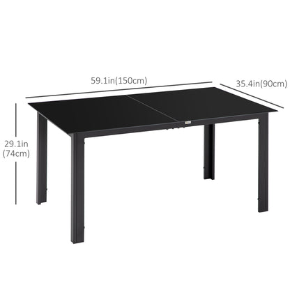 Aluminium Outdoor Dining Table for 6, 59" x 35" Rectangle Patio Table with Tempered Glass Tabletop, for Garden, Backyard, Lawn, Balcony, Black